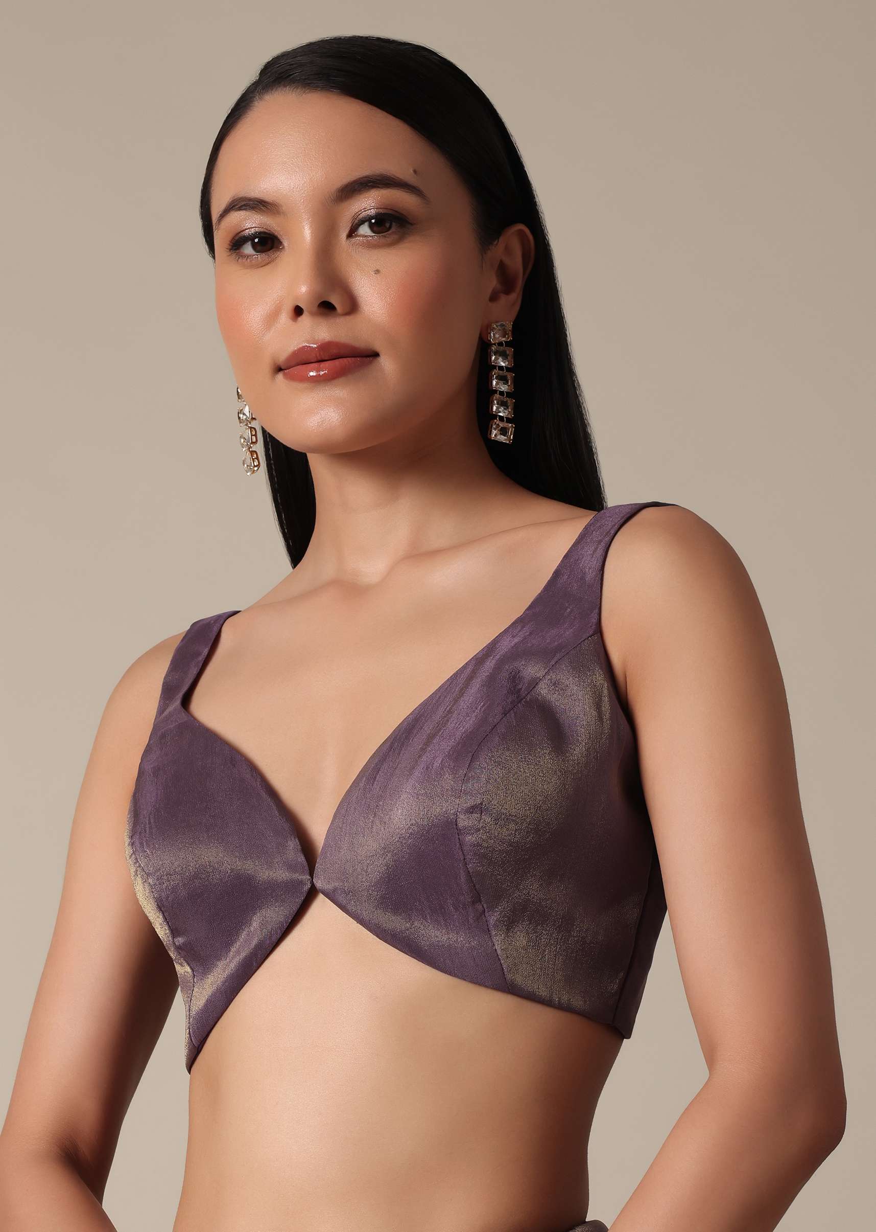Regal Purple Saree With Mirror and Stone Scallop Border