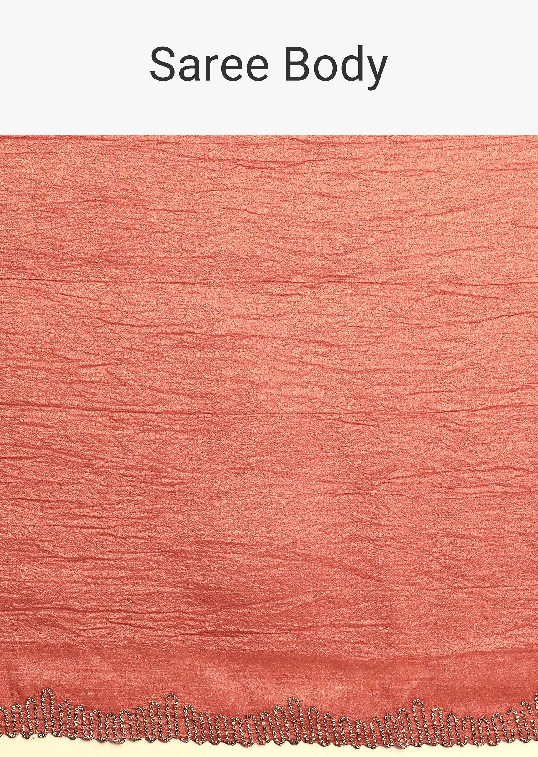 Rust Pink Crushed Tissue Saree With Diamond Work Border
