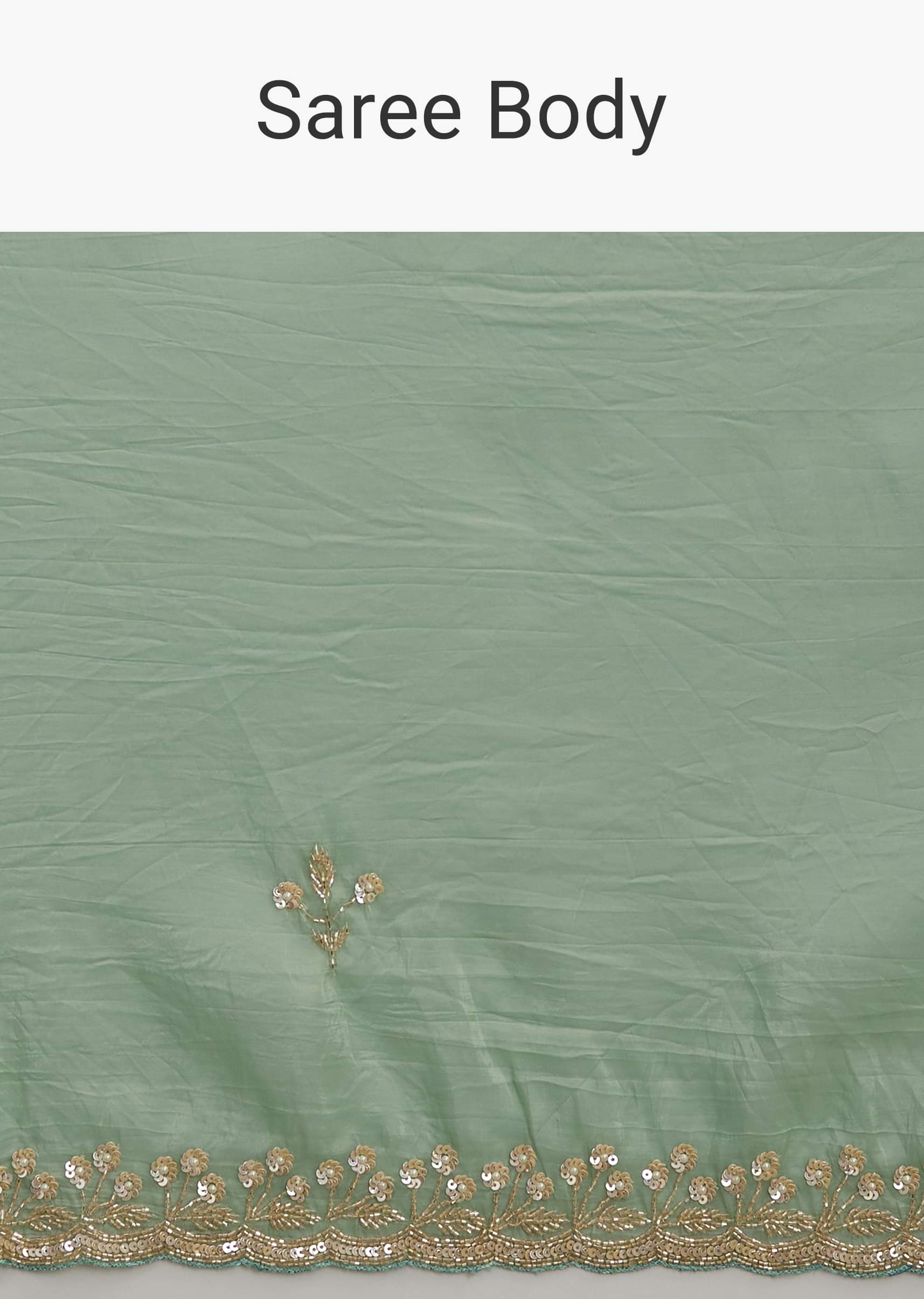 Sage Blue Crush Tissue Stone And Sequin Embroidered Saree With Scallop Border
