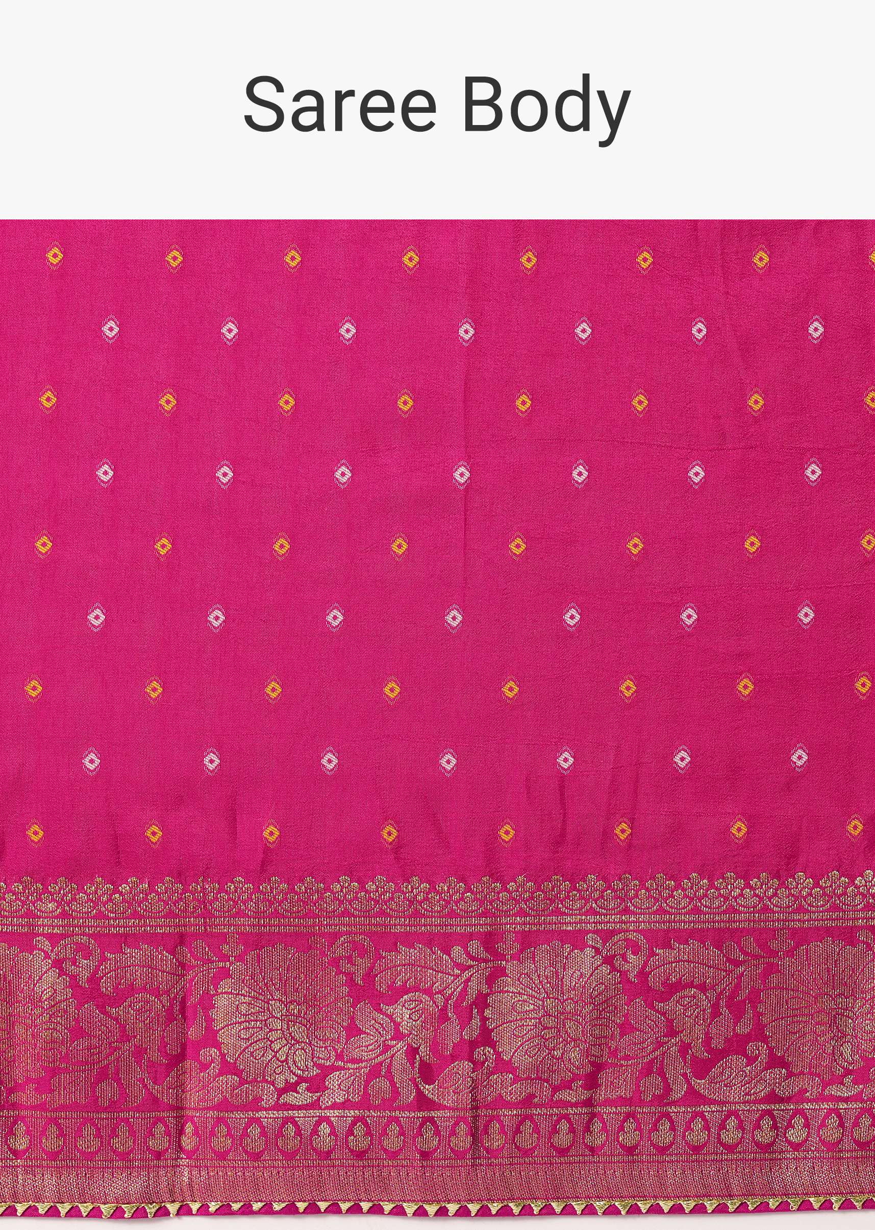 Rani Pink Banarasi Saree With Bandhani Buttis And Unstitched Blouse Piece