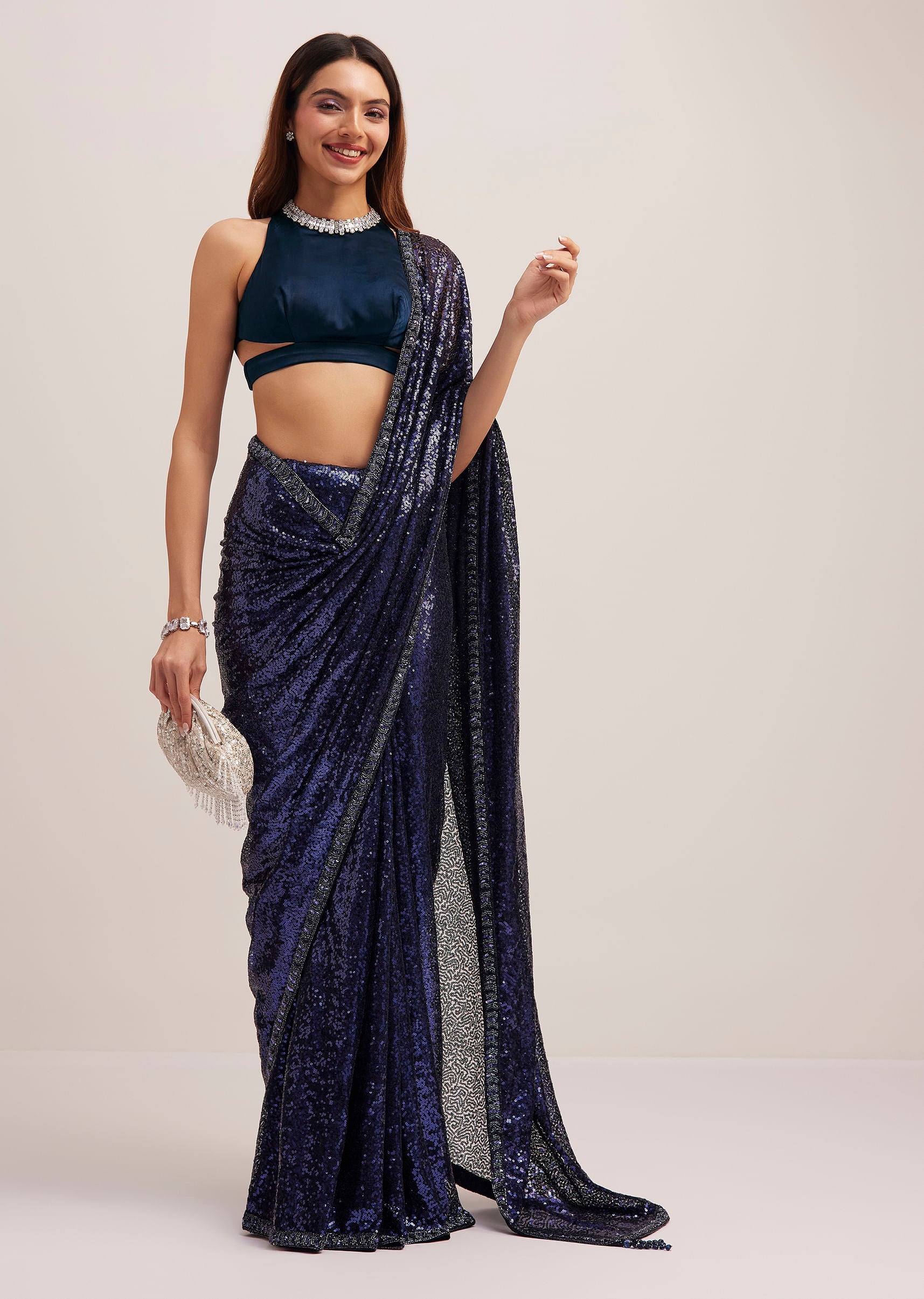 Navy Blue Heavy Sequins Saree