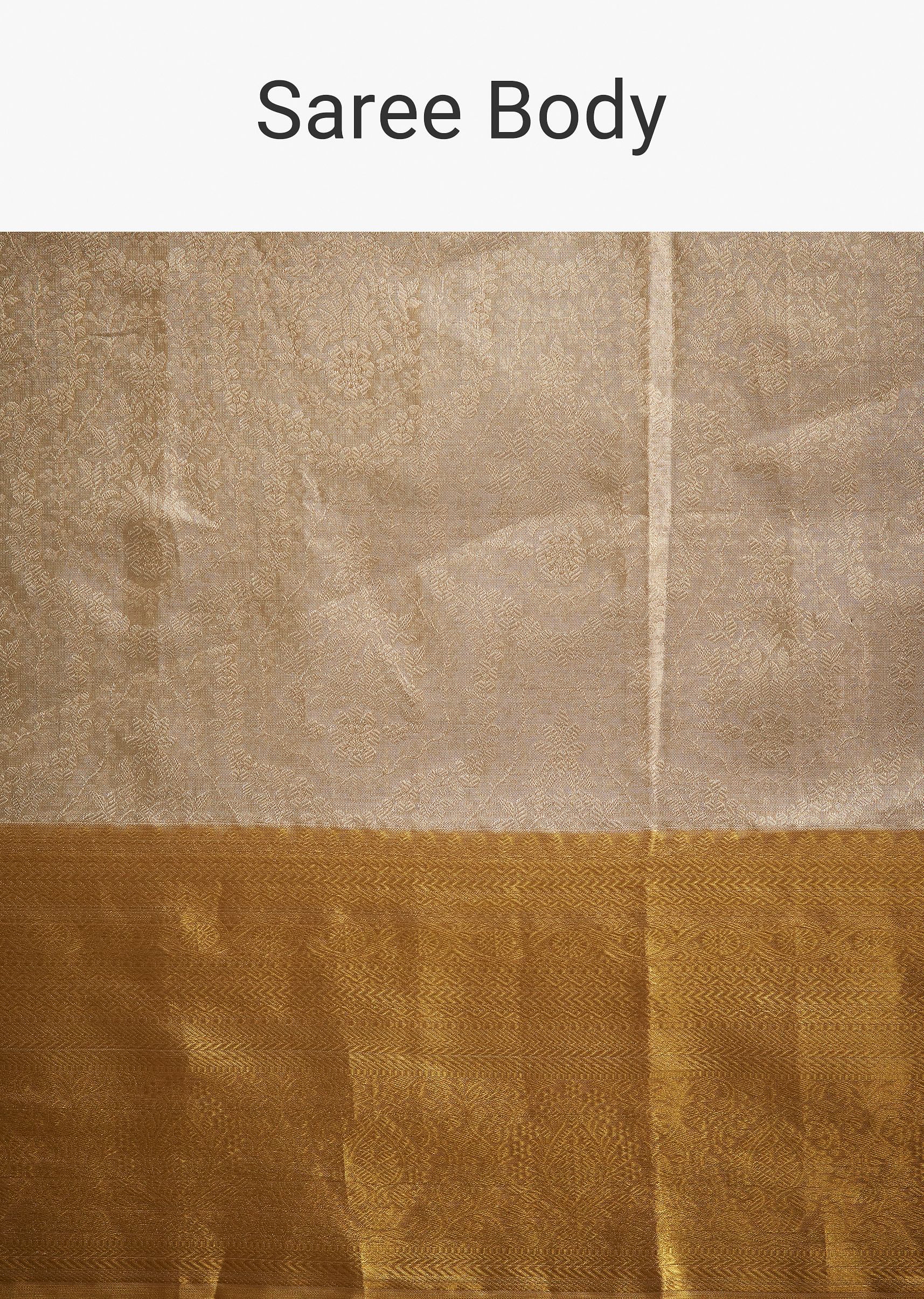 Silver Kanjivaram Silk Saree With Gold Contrast Border And Pallu