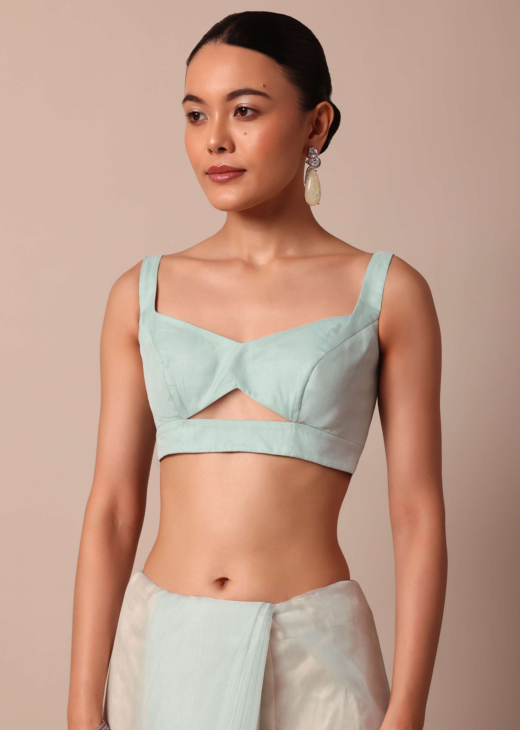 Sky Blue Chikankari Saree In Organza Silk With Scallop Border And Unstitched Blouse Fabric