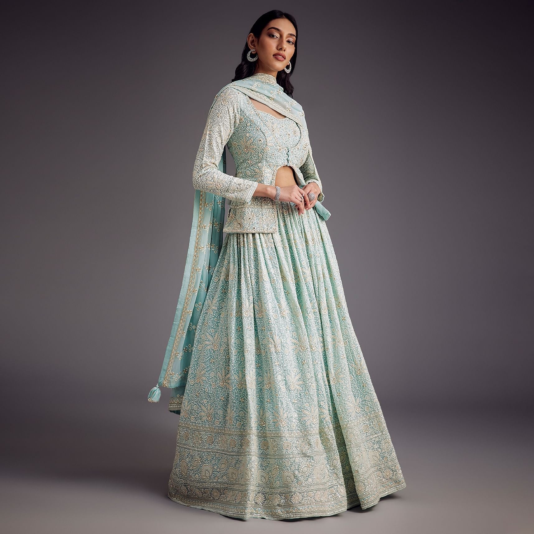 Sky Blue Lucknowi Work Lehenga Set