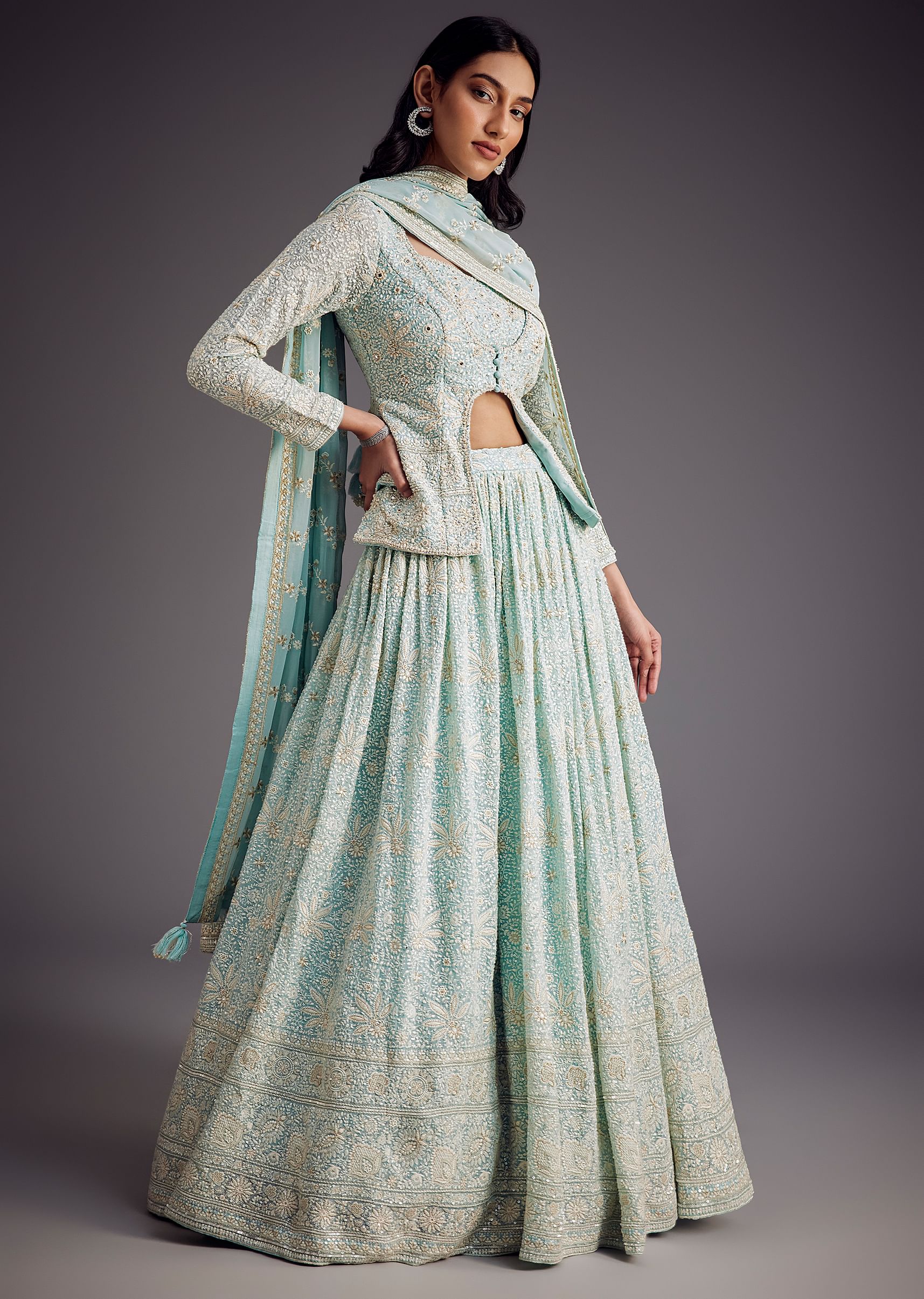 Sky Blue Lucknowi Work Lehenga Set