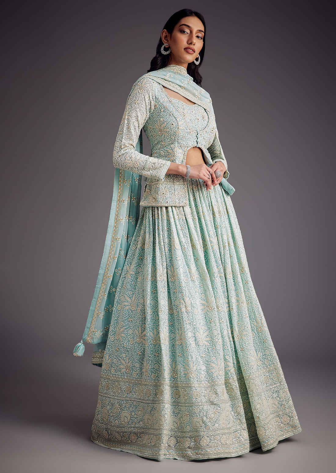 Sky Blue Lucknowi Work Lehenga Set