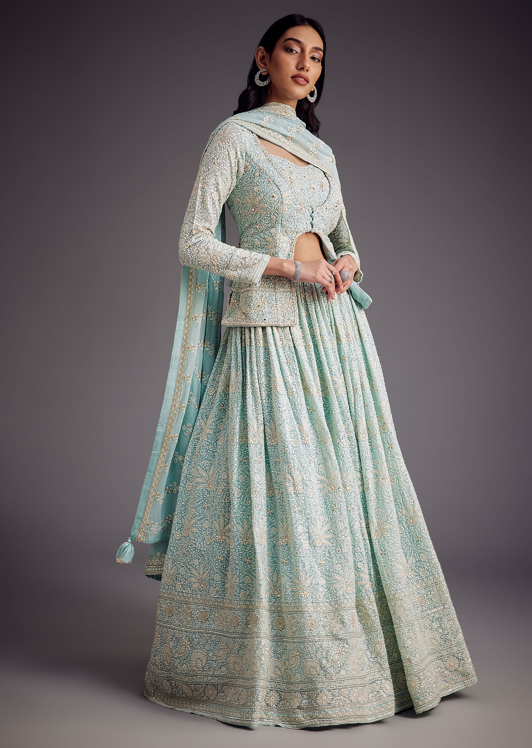 Sky Blue Lucknowi Work Lehenga Set