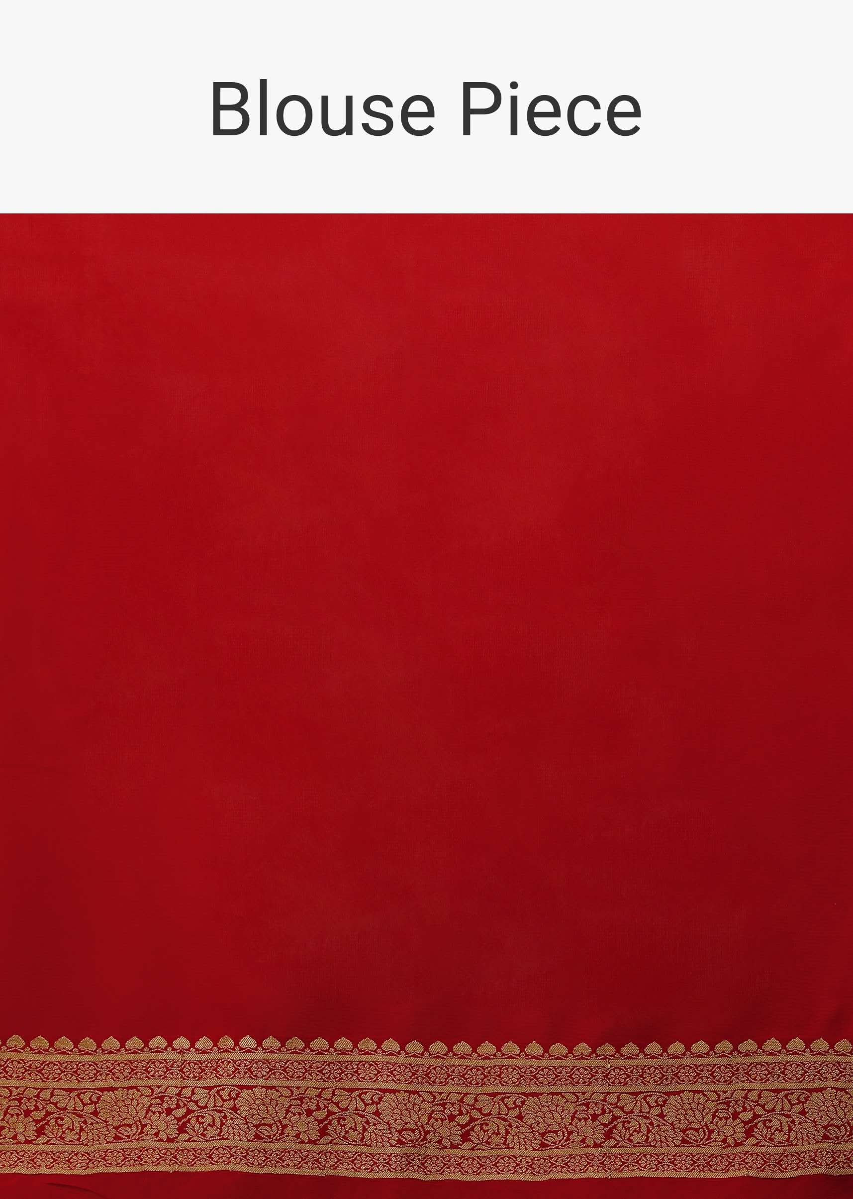Tomato Red Saree In Georgette With Brocade Woven Diagonal Stripes And Floral Border