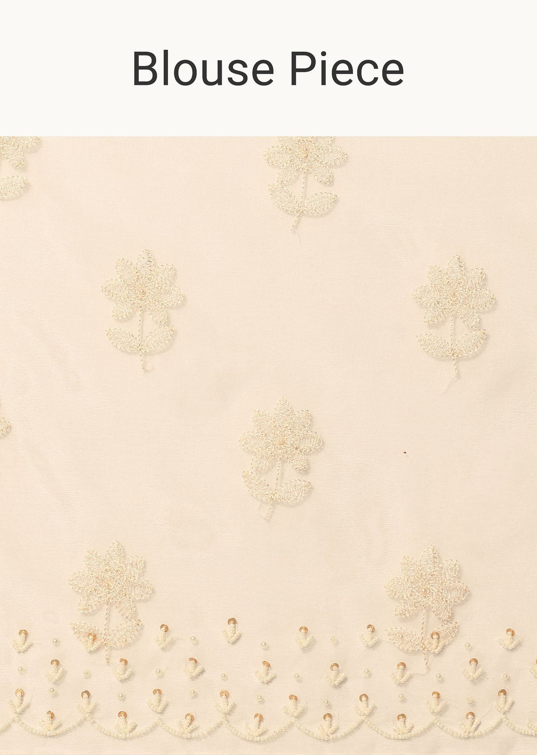 White Chikankari Saree In Organza Silk With Beaded Scallop Detail And Unstitched Blouse Fabric