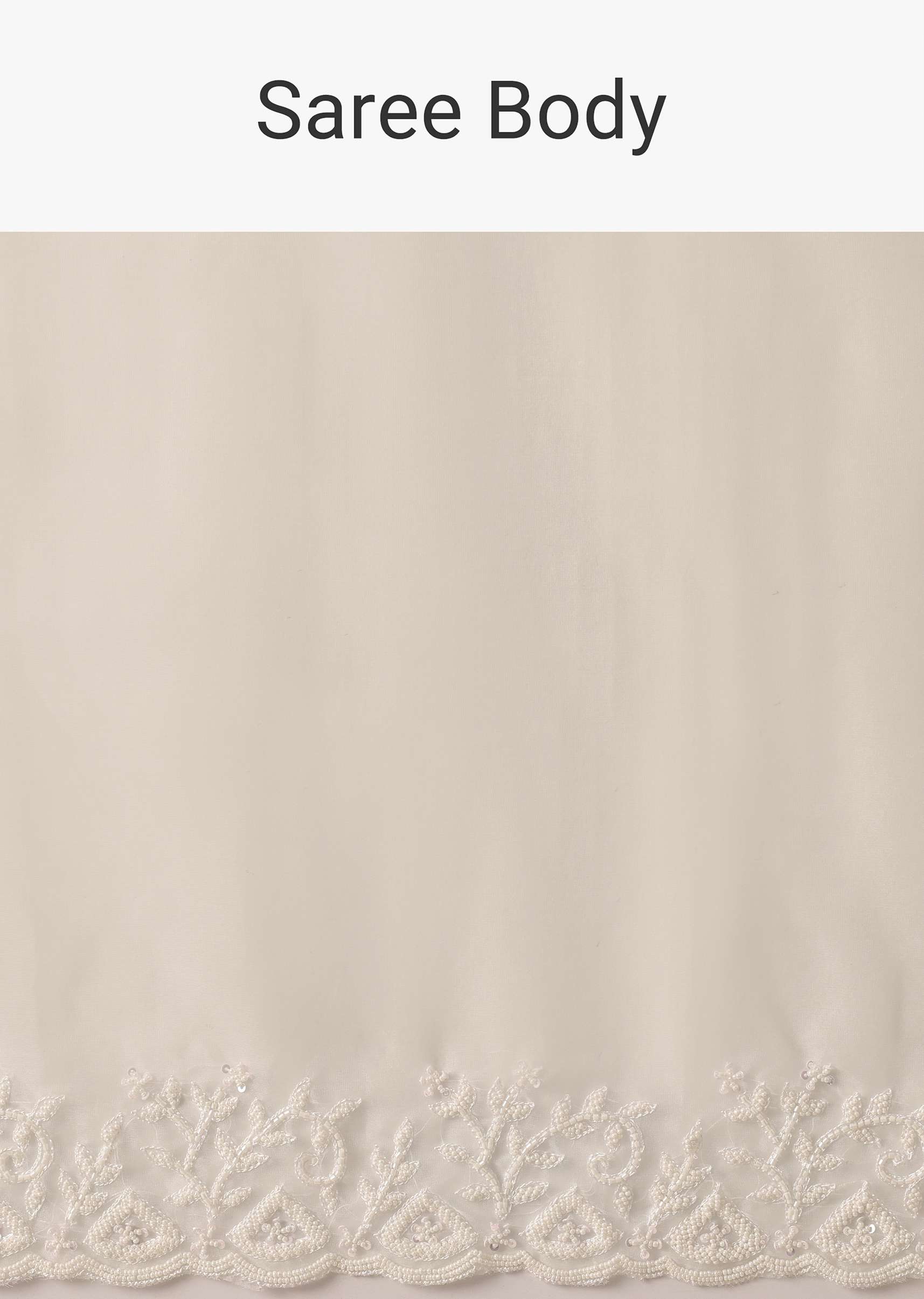 White Organza Saree With Bead Work Border And Unstitched Blouse Piece