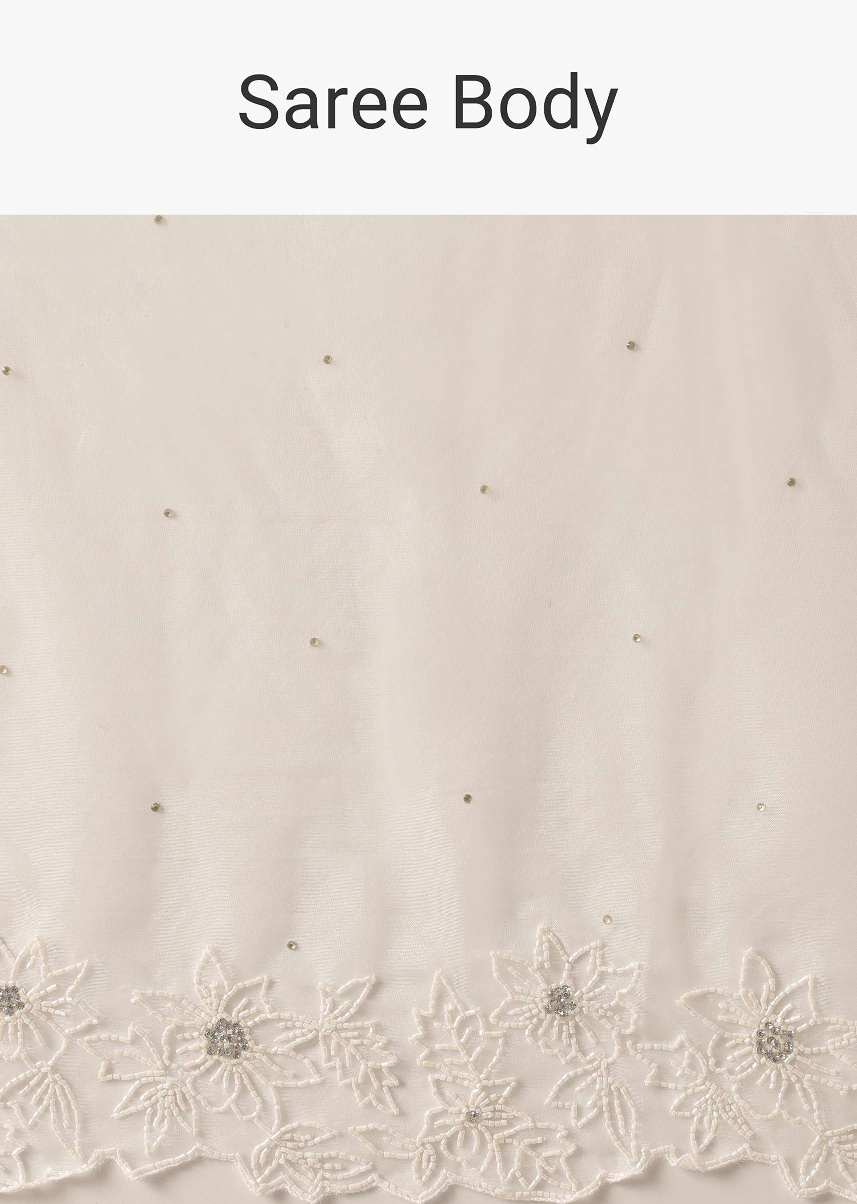 White Organza Saree With Cutdana Work And Unstitched Blouse Piece