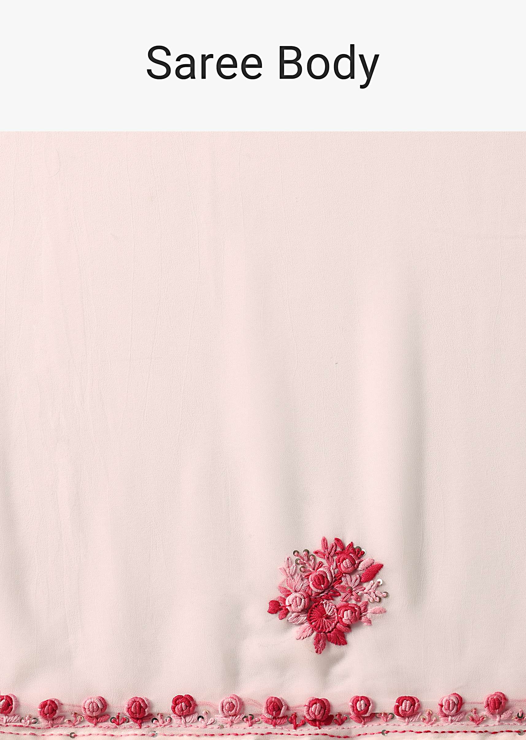 White Saree With Floral Embroidery And Unstitched Blouse Piece