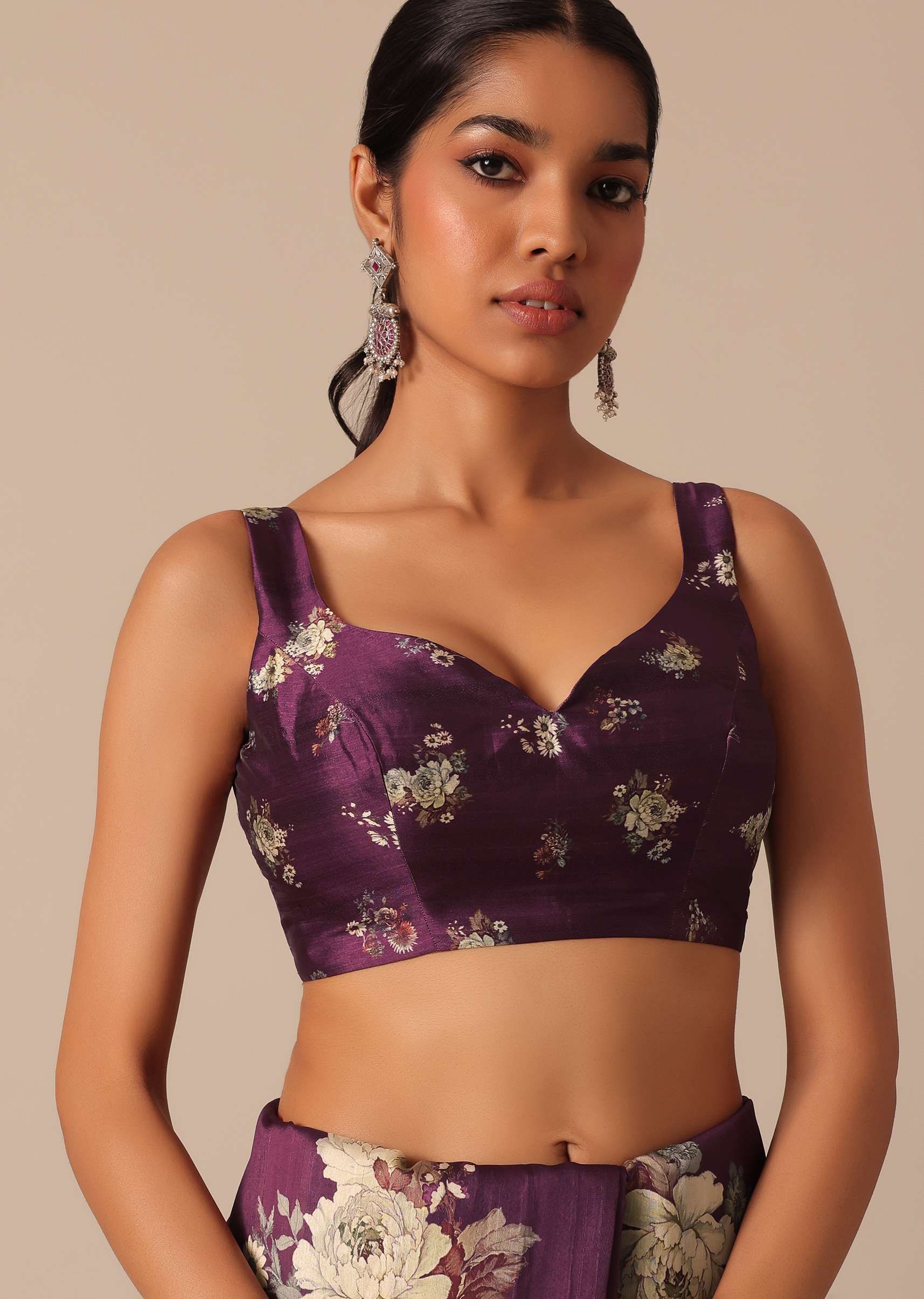 Wine Printed Tussar Silk Saree With Unstitched Blouse Piece